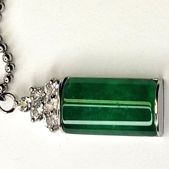 Jade Pendant With Crystal Inlay on stainless steel ball chain - Picture 11 of 16
